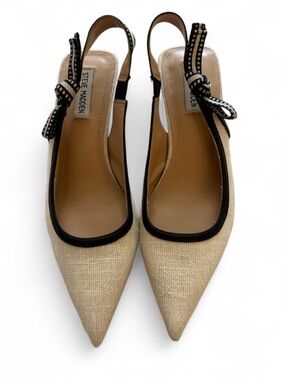 Steve Madden Stanley Beige and Black Pointed Slingback Mules